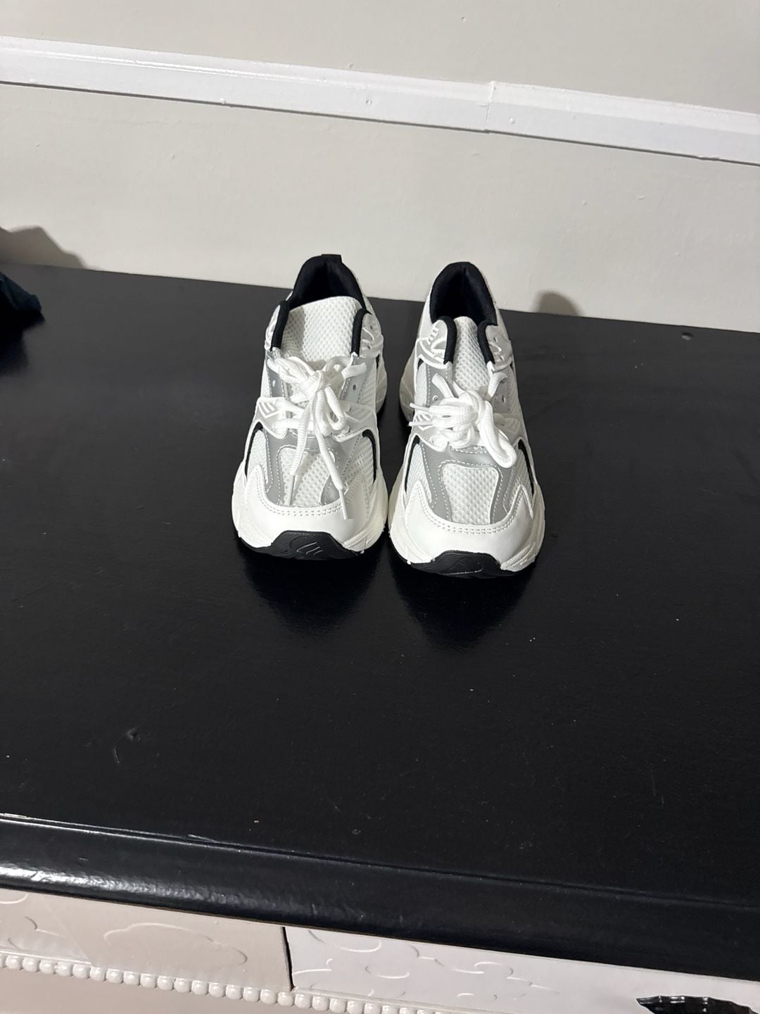 Women's Chunky White and Silver Tech Mesh Dad Sneakers 2