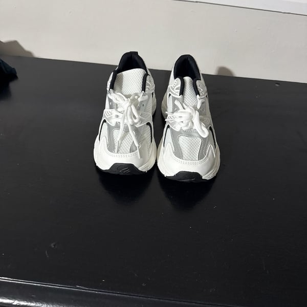 Women's Chunky White and Silver Tech Mesh Dad Sneakers