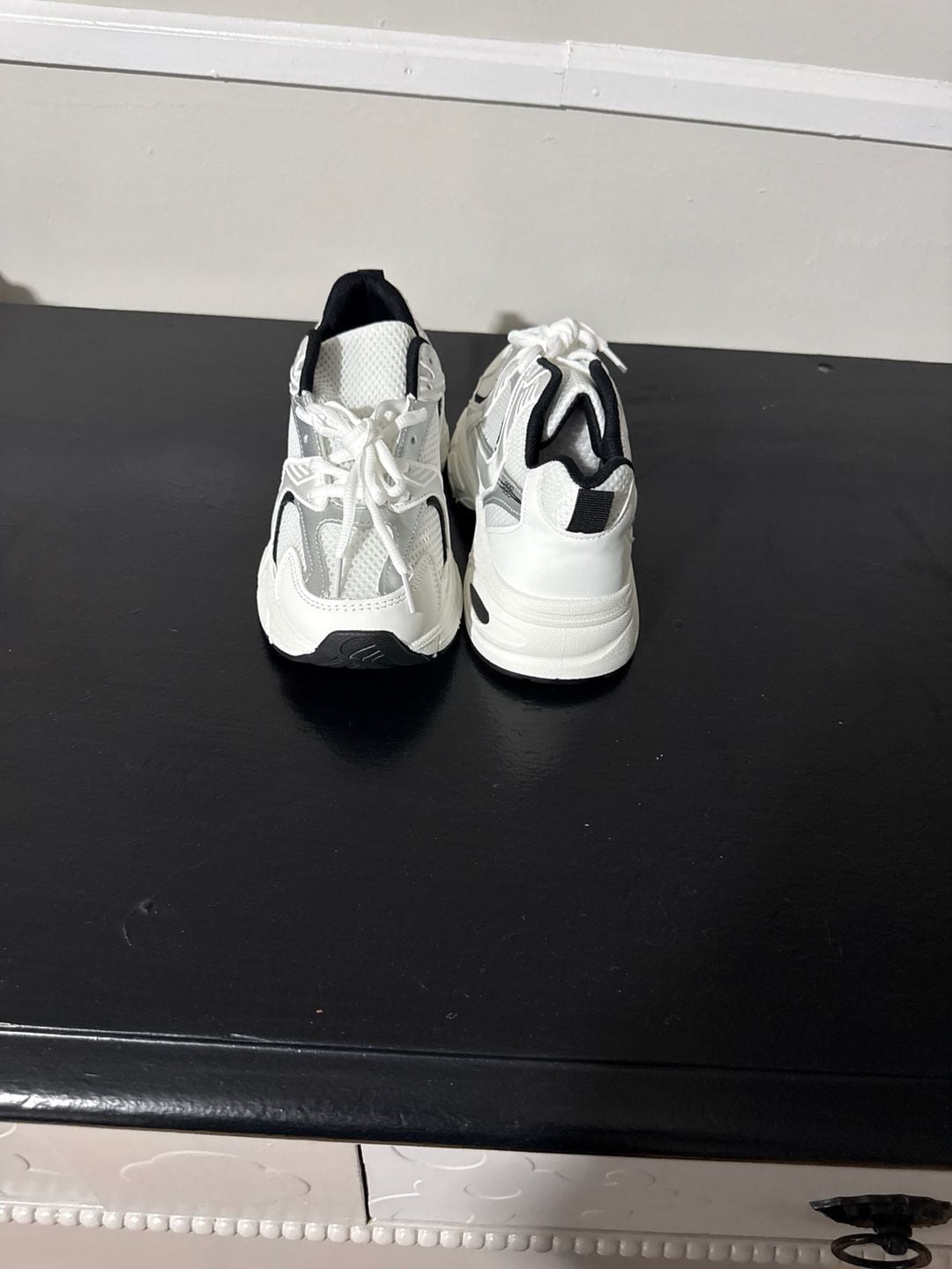 Women's Chunky White and Silver Tech Mesh Dad Sneakers 3