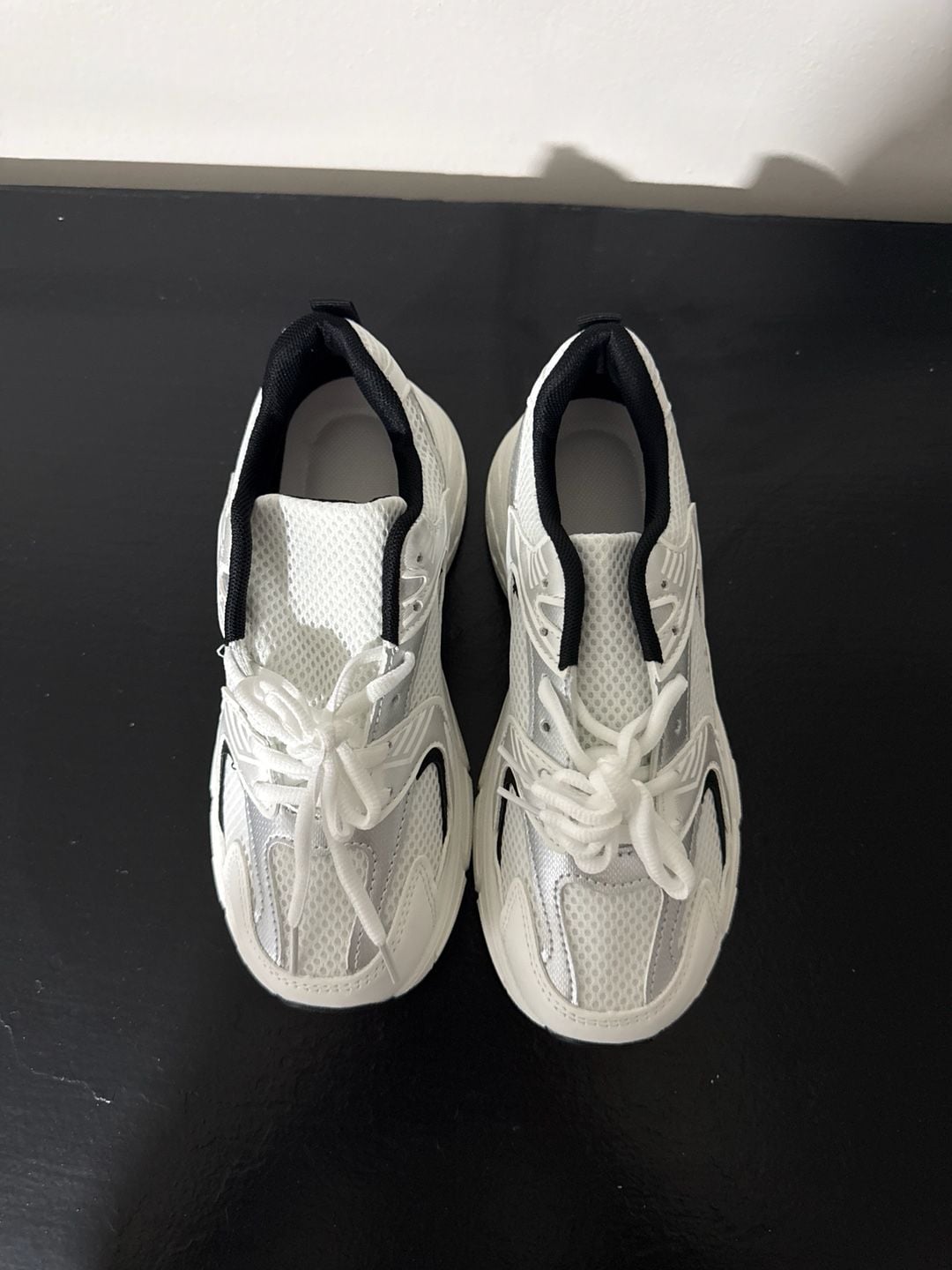 Women's Chunky White and Silver Tech Mesh Dad Sneakers 4