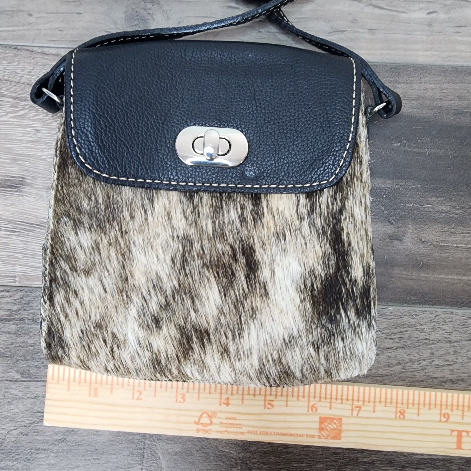 Small Brown and White Cowhide Hair-on-Hide Crossbody Purse 4