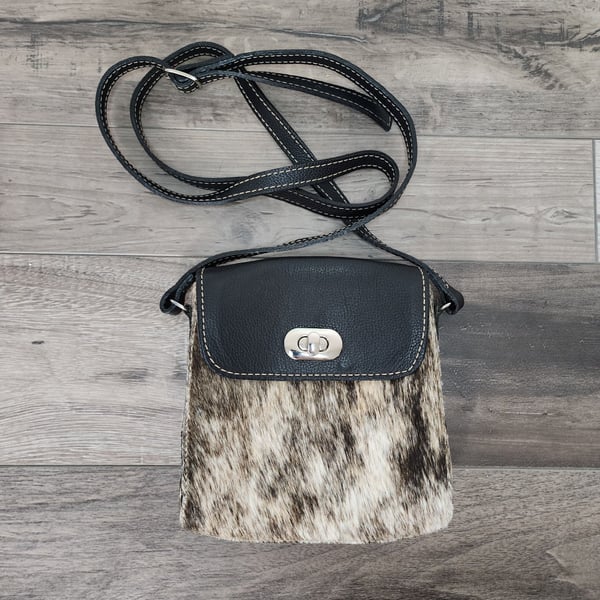 Small Brown and White Cowhide Hair-on-Hide Crossbody Purse