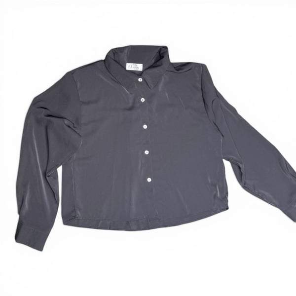 Jon & Anna Contemporary Grey Silky Cropped Long Sleeve Button Down Shirt