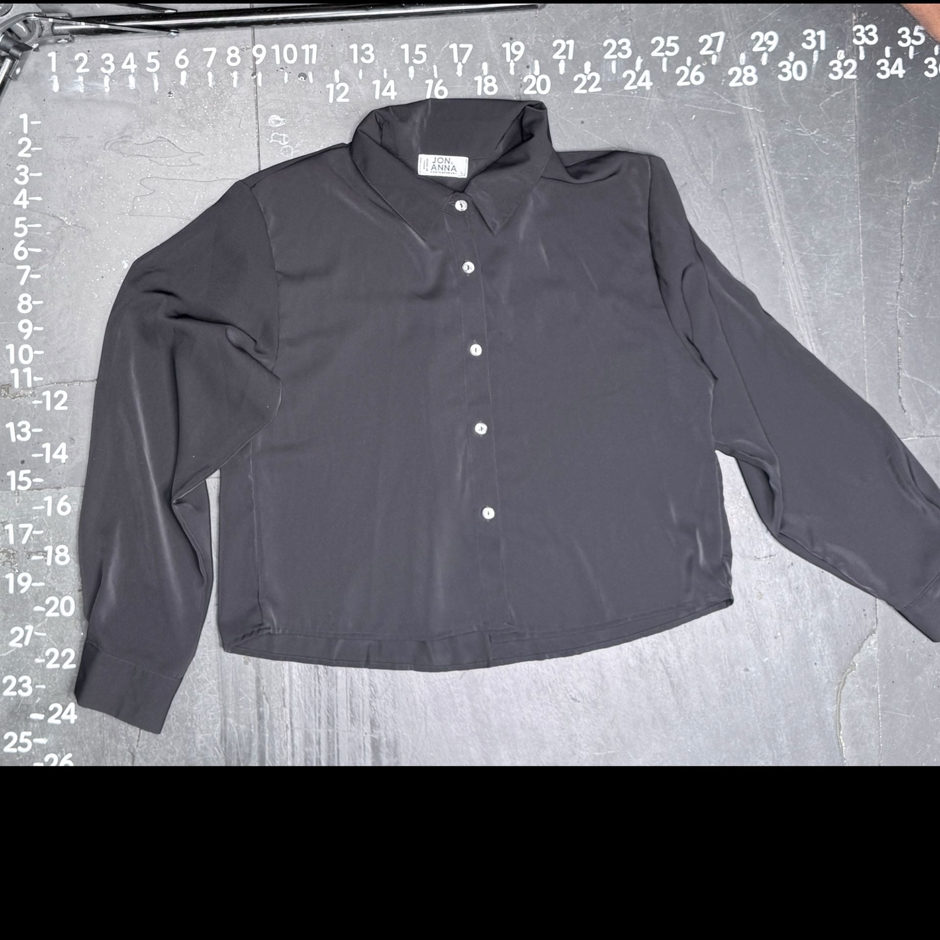 Jon & Anna Contemporary Grey Silky Cropped Long Sleeve Button Down Shirt 4