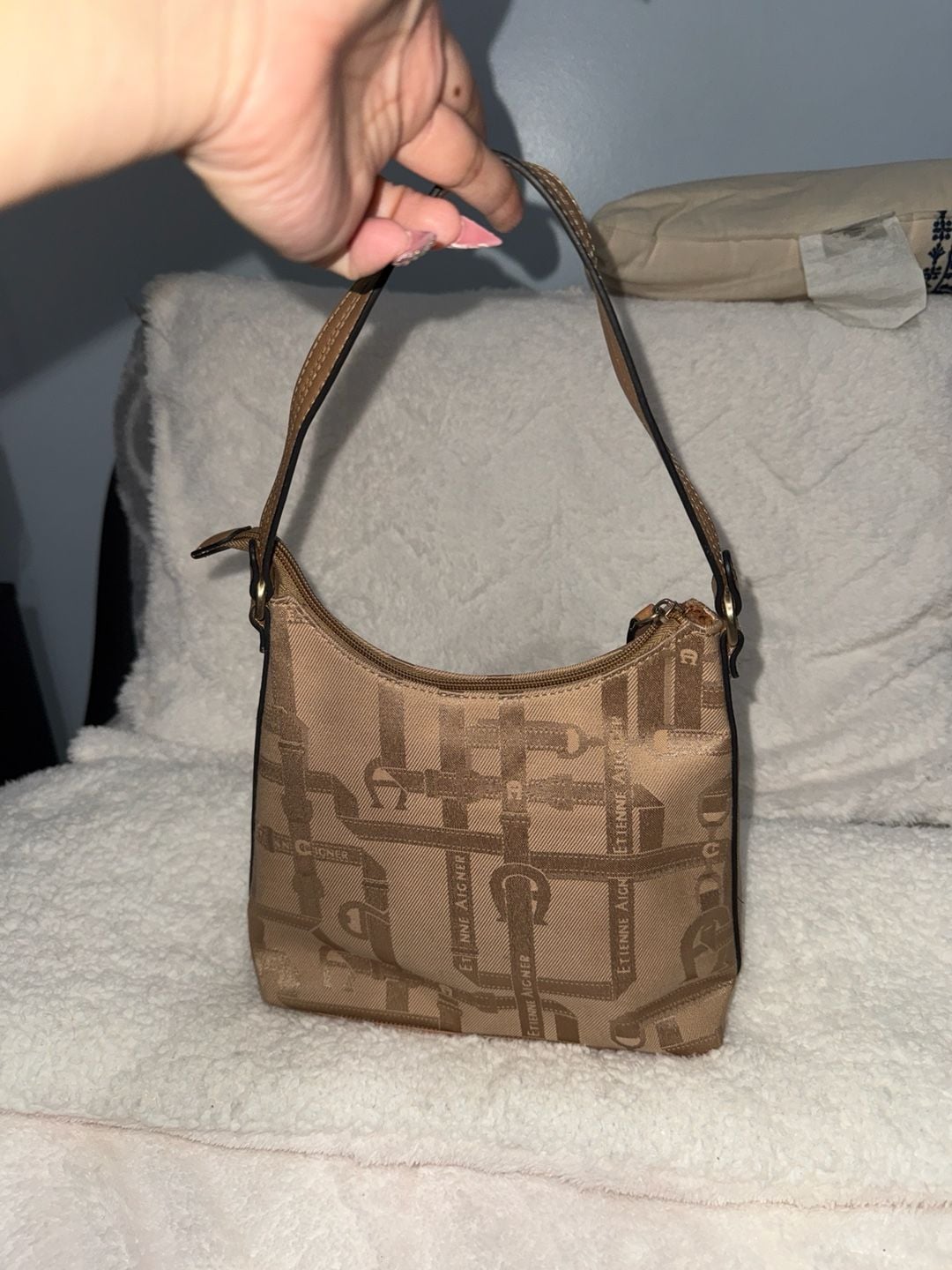 Etienne Aigner Tan Jacquard Monogram Shoulder Bag with Horsebit Detail 3