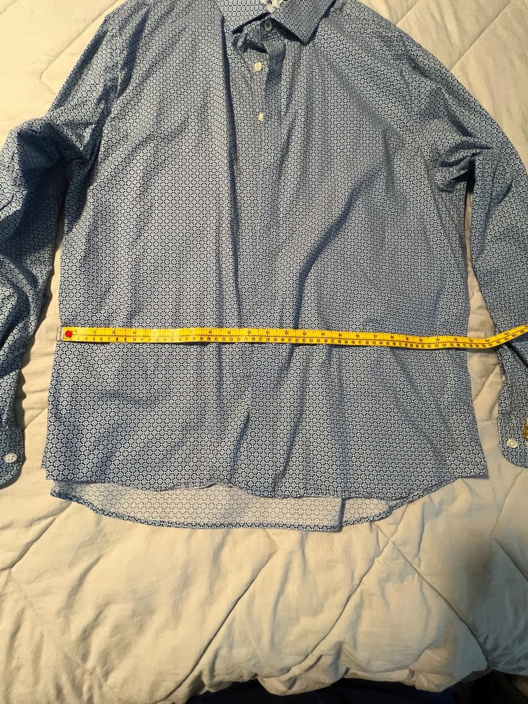 Egara Slim Fit Stretch Non-Iron Blue Geometric Print Long Sleeve Button Up Shirt XXL 7