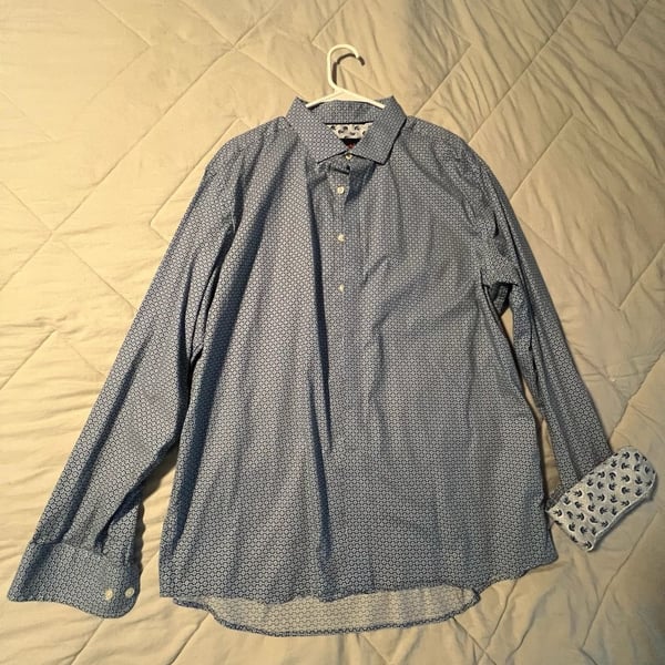 Egara Slim Fit Stretch Non-Iron Blue Geometric Print Long Sleeve Button Up Shirt XXL