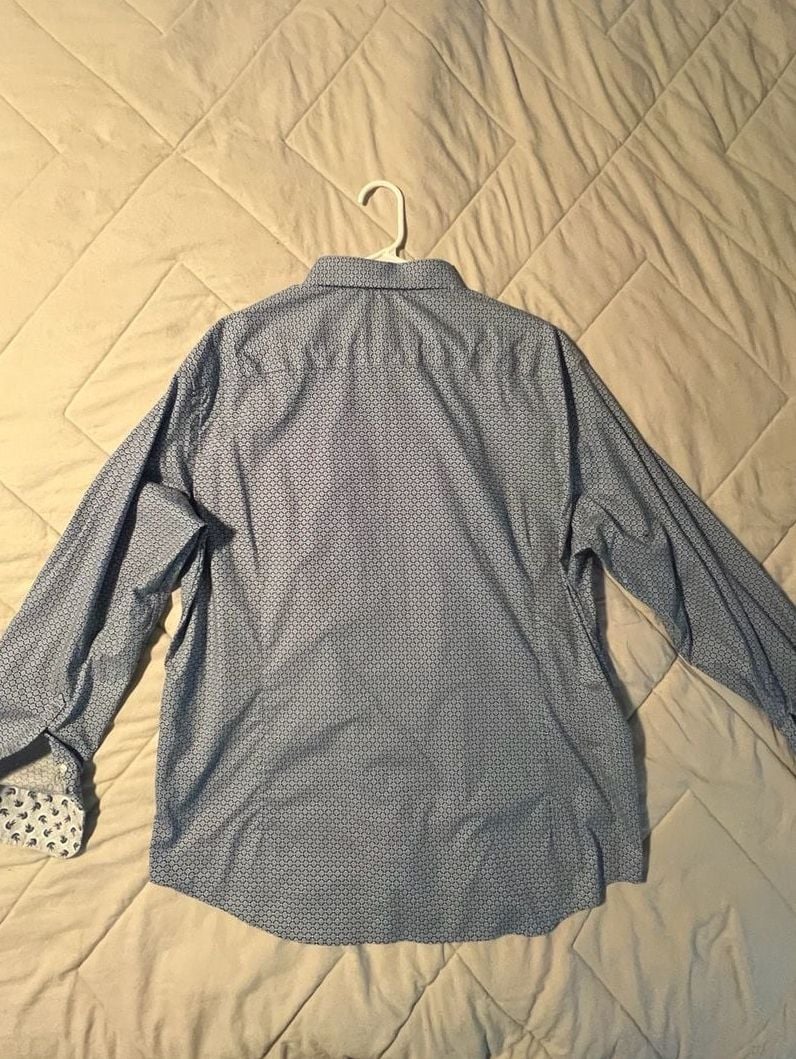 Egara Slim Fit Stretch Non-Iron Blue Geometric Print Long Sleeve Button Up Shirt XXL 9