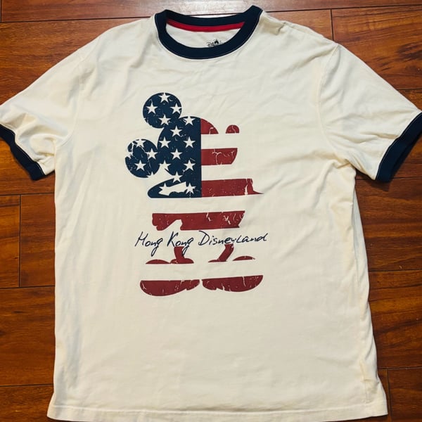 Disney Mickey Mouse Stars Stripes Patriotic American Flag White T-Shirt XL VTG