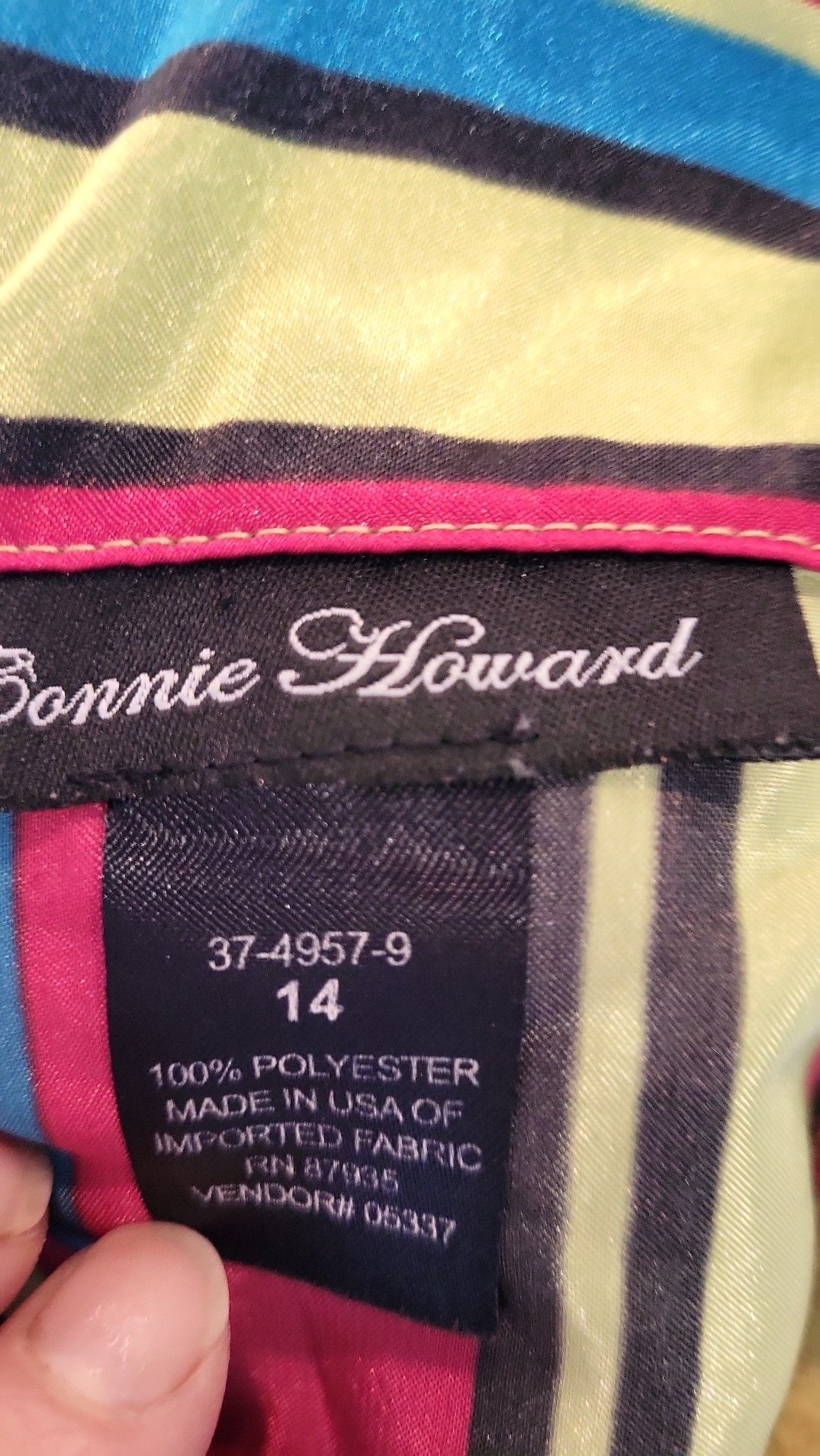 Vintage Bonnie Howard Striped Satin Button Down Blouse with Side Buckle Detail Size 14 4