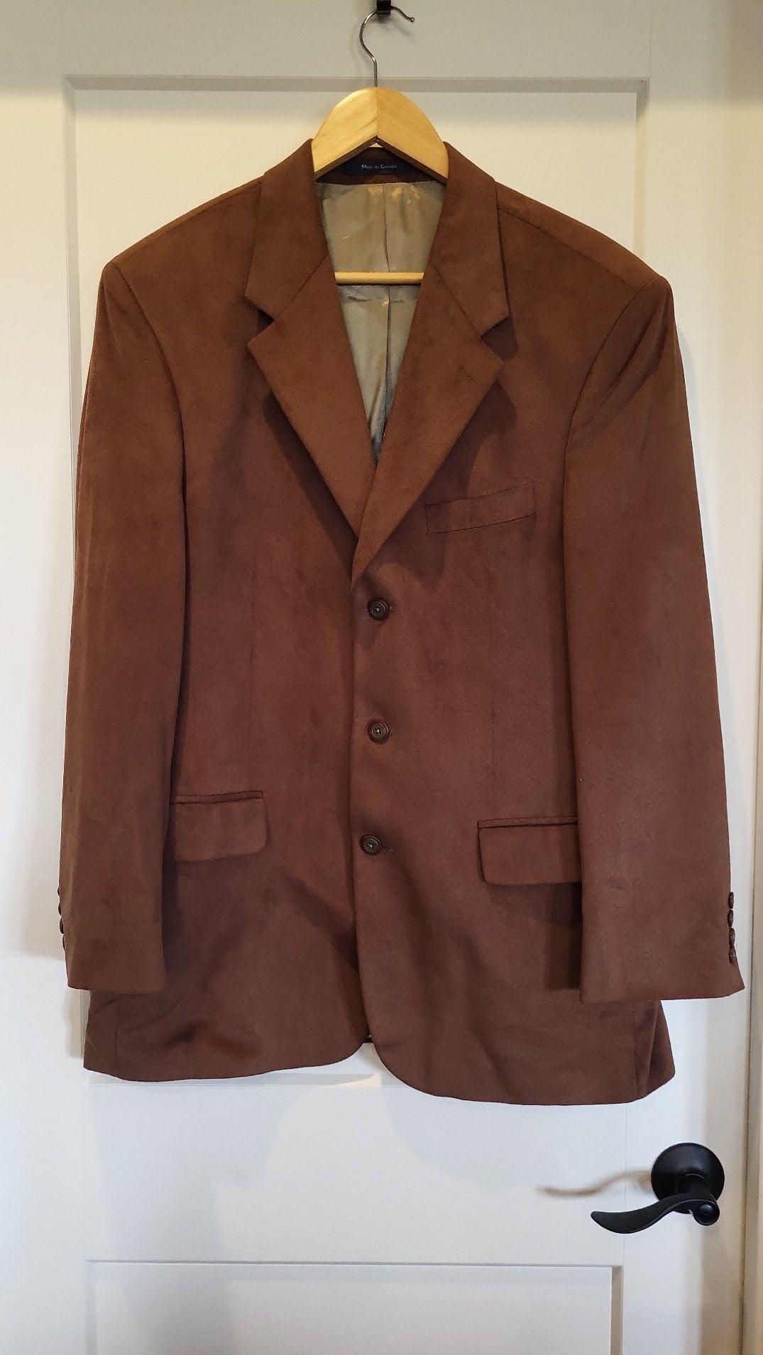 Vintage Kasper Men's 42R Microfiber Suede Blazer Sport Coat Made in Canada Brown 2