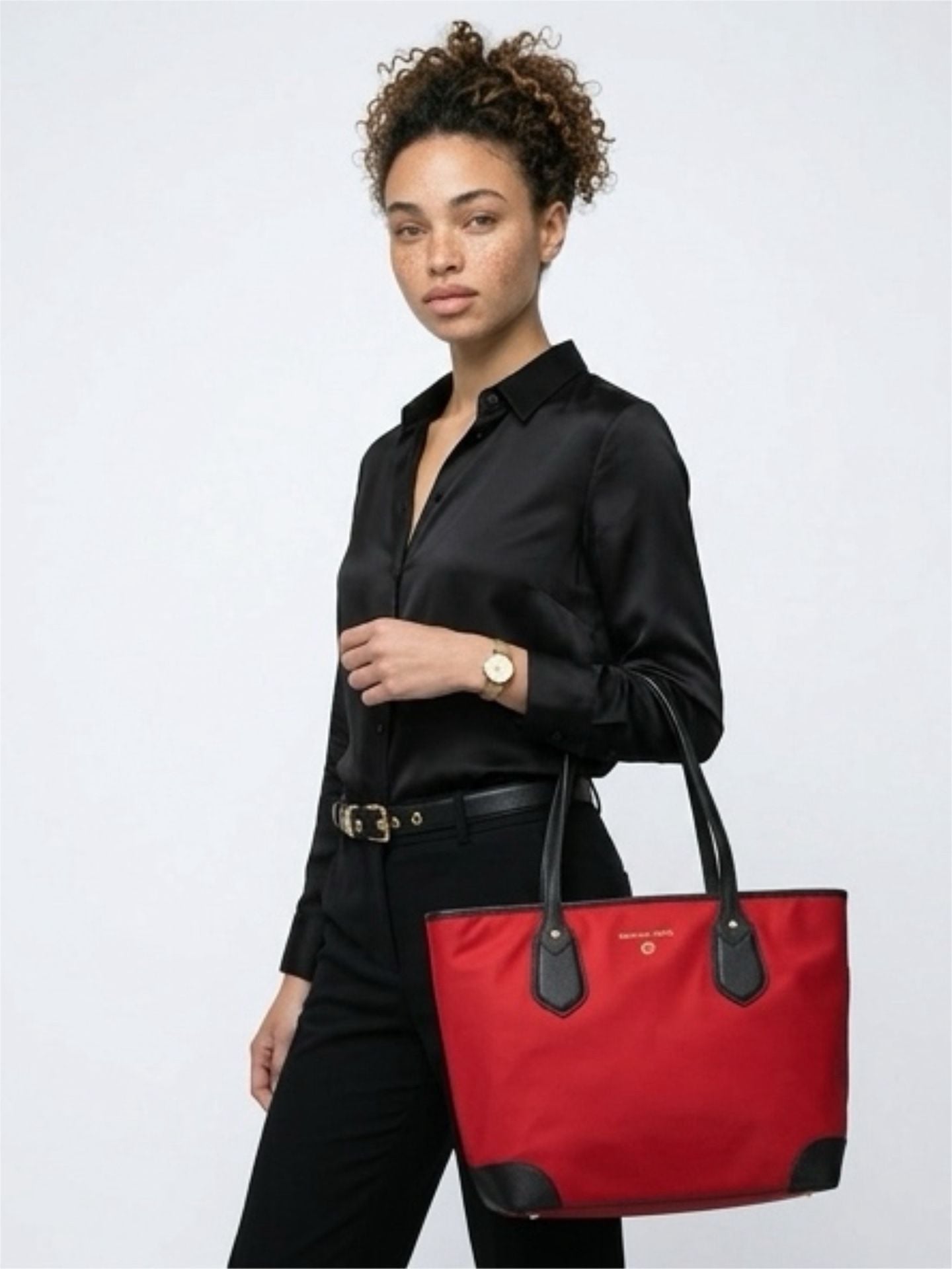 Michael Kors Eva Nylon Tote Bag in Red and Black 8