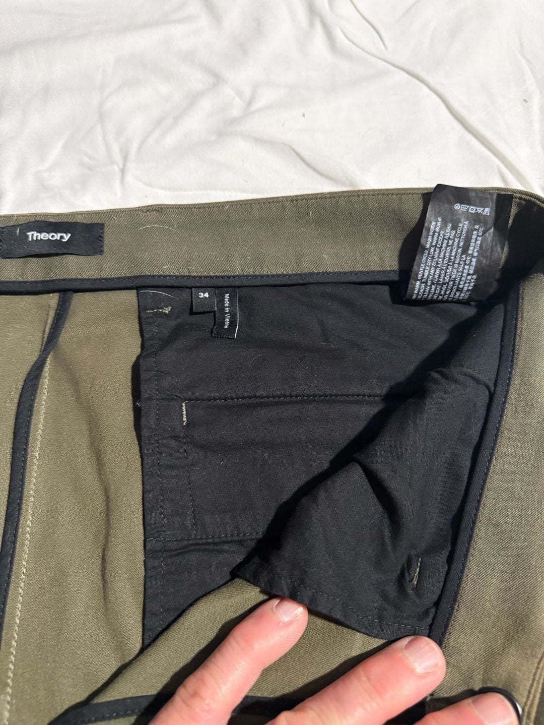 Theory Zaine Slim Fit Bistretch Chino Pants in Dark Olive Green 34 x 32 5