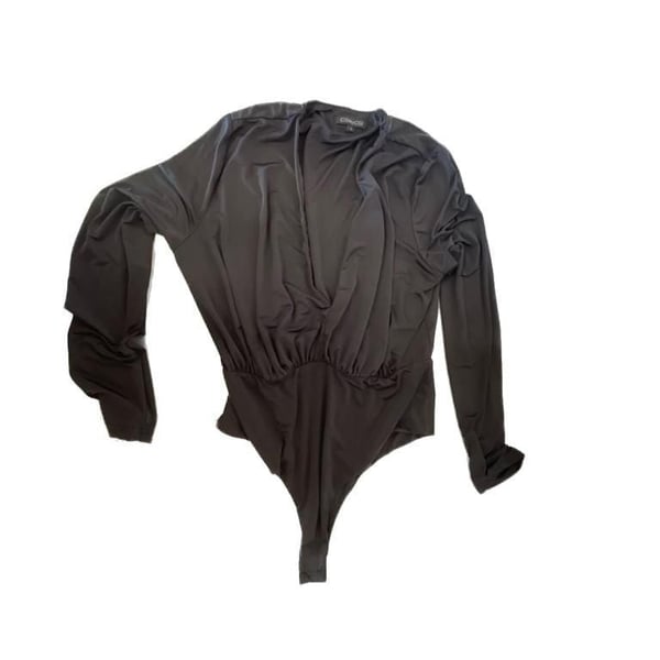 Womens Elegant Satin Draped Backless Bodysuit Blouse on , can by cq 