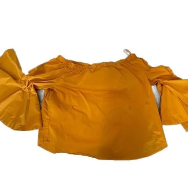 New York & Company Orange Off-the-Shoulder Bell Sleeve Blouse