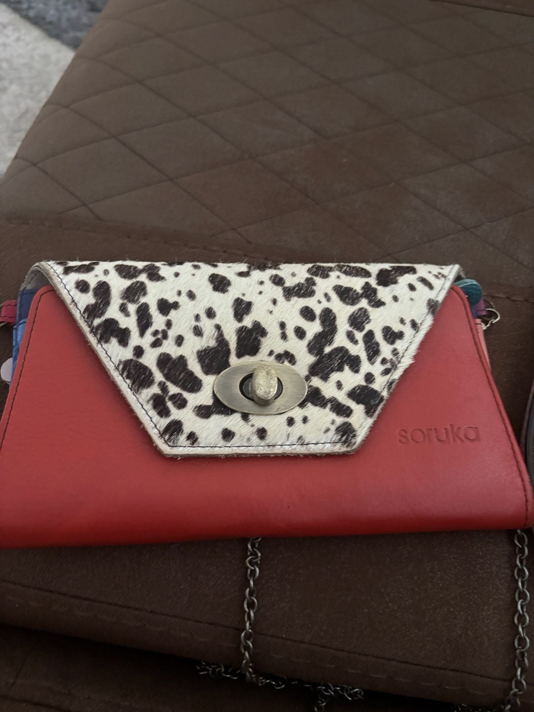 Soruka Secret Recycled Leather Clutch Wallet with Cowhide Print Flap 3