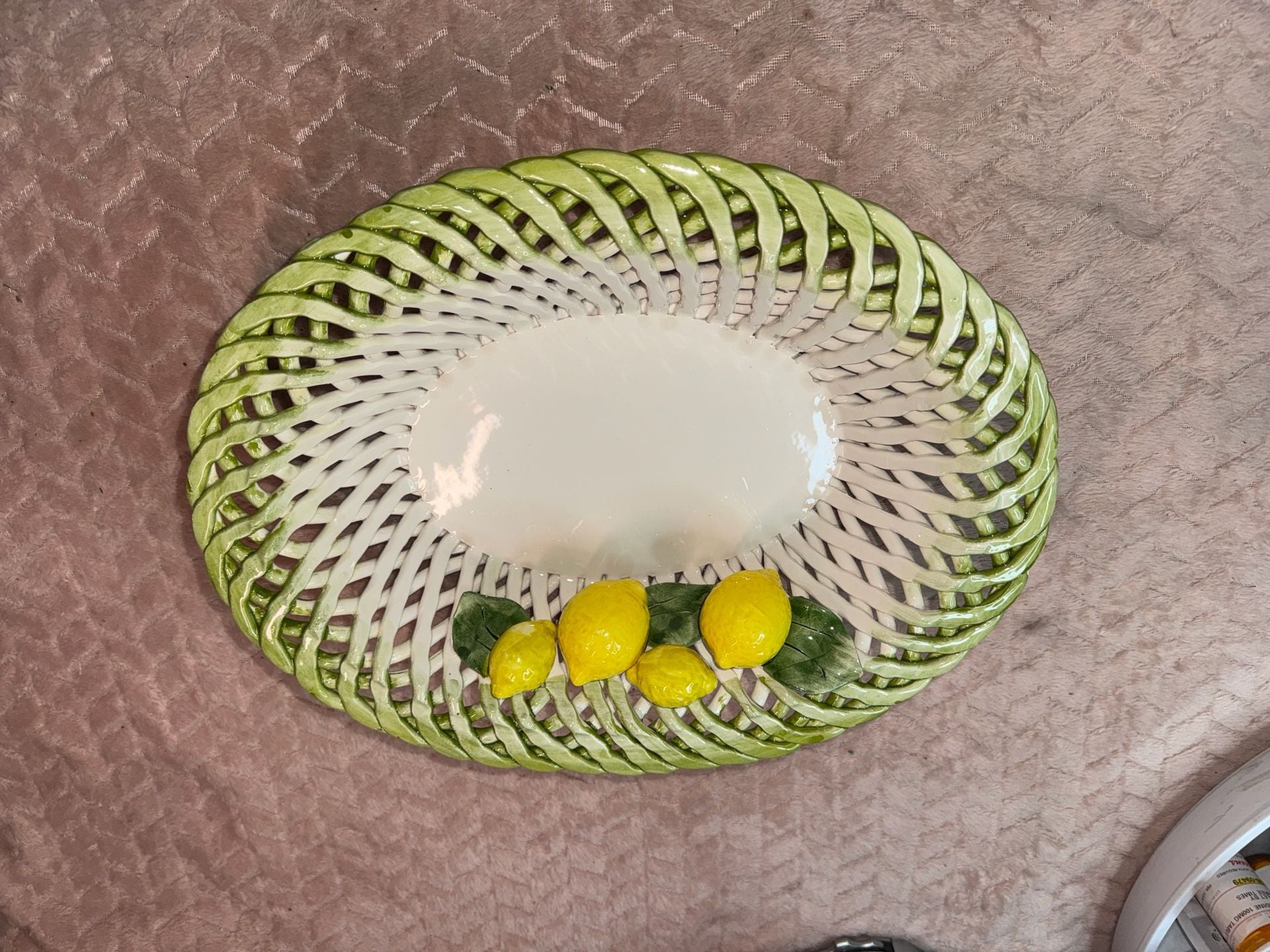 Lanzarin Ceramiche Handmade in Italy Woven Ceramic Lattice Basket Bowl with Lemons 1