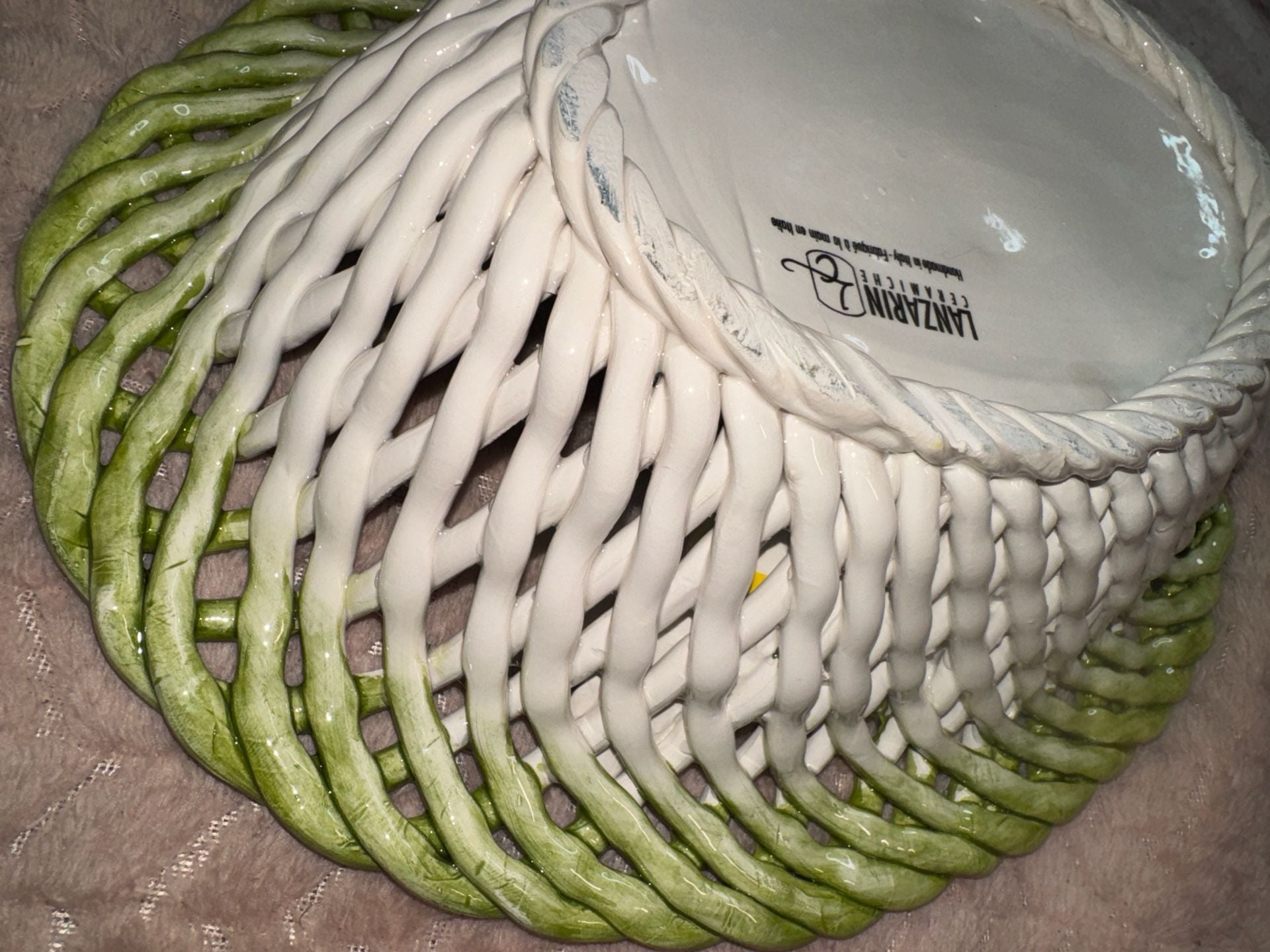 Lanzarin Ceramiche Handmade in Italy Woven Ceramic Lattice Basket Bowl with Lemons 4