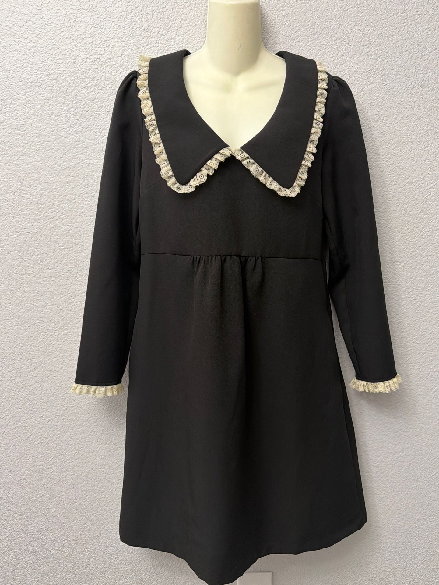 Tuckernuck Black Saxby Dress with Lace Pilgrim Collar Size S 2
