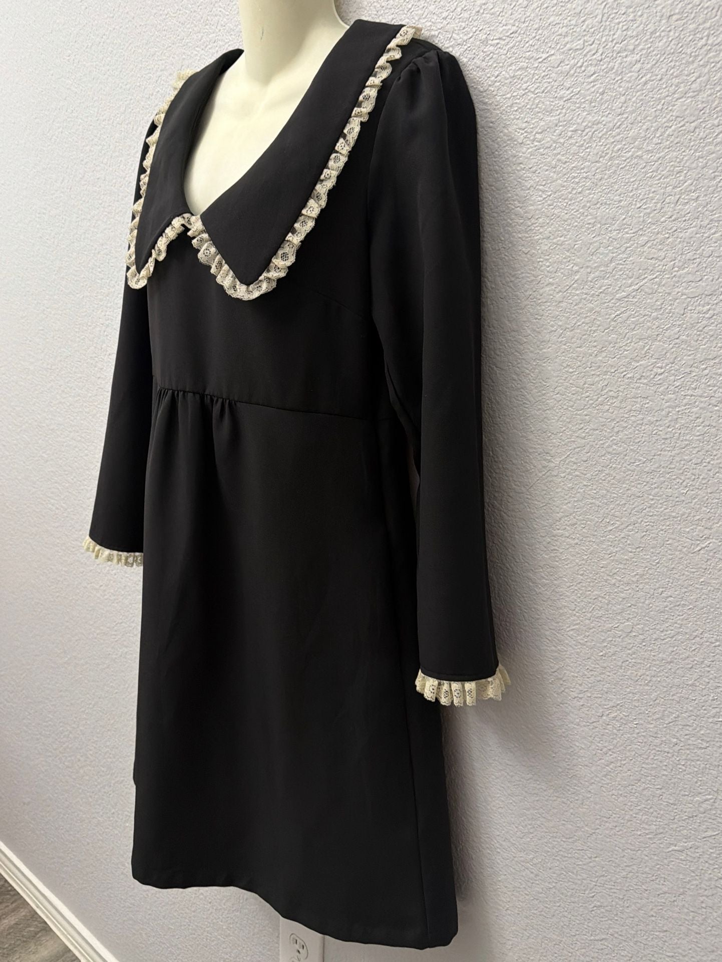 Tuckernuck Black Saxby Dress with Lace Pilgrim Collar Size S 5