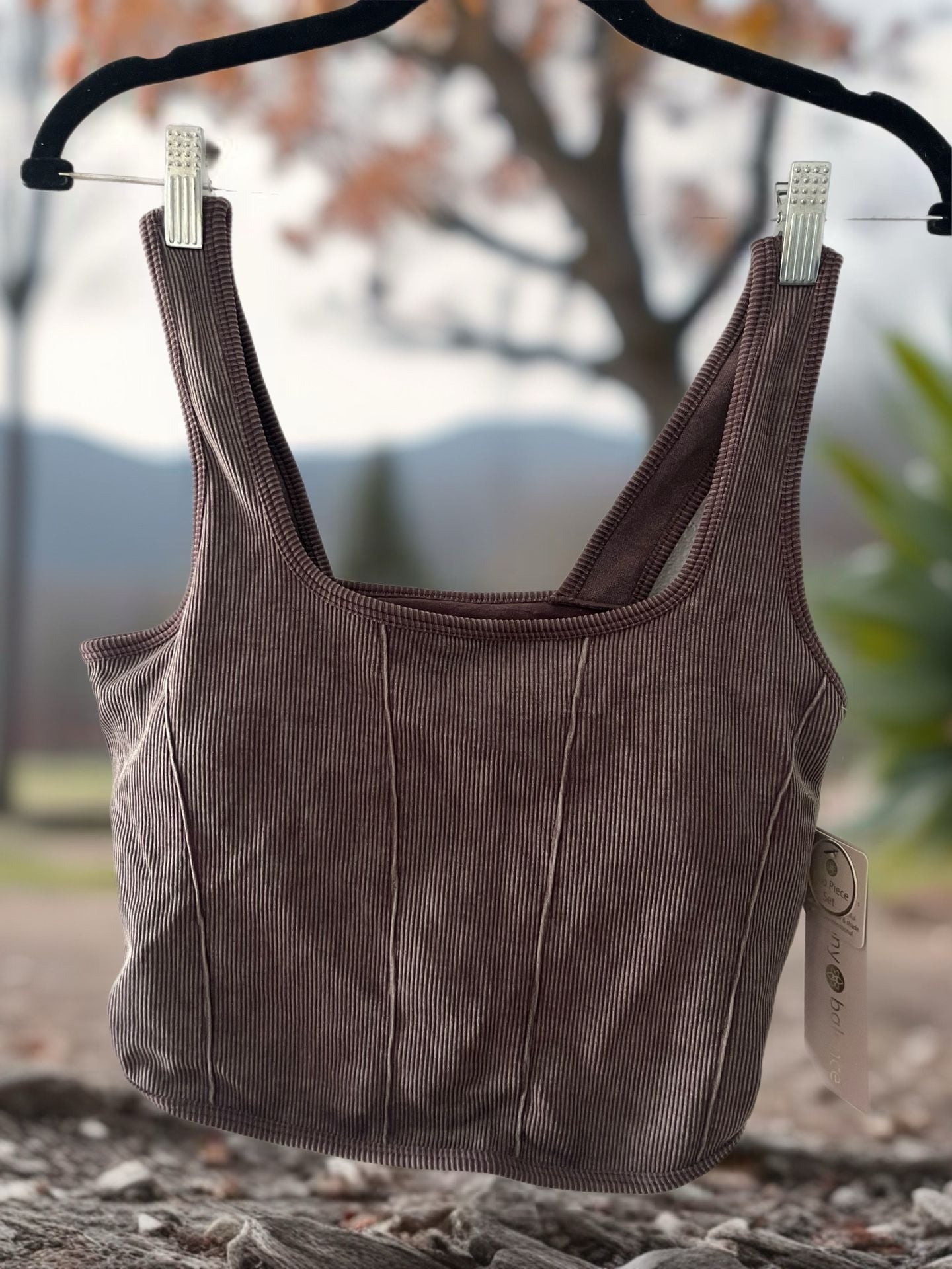 Harmony & Balance Mineral Wash Ribbed Corset Seam Crop Top 2