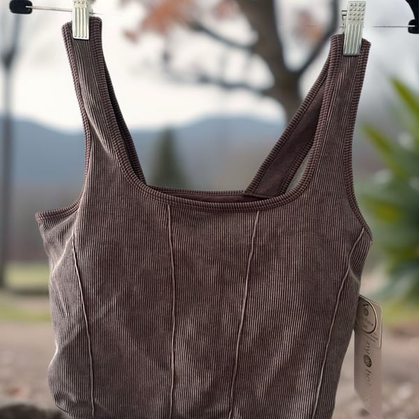 Harmony & Balance Mineral Wash Ribbed Corset Seam Crop Top