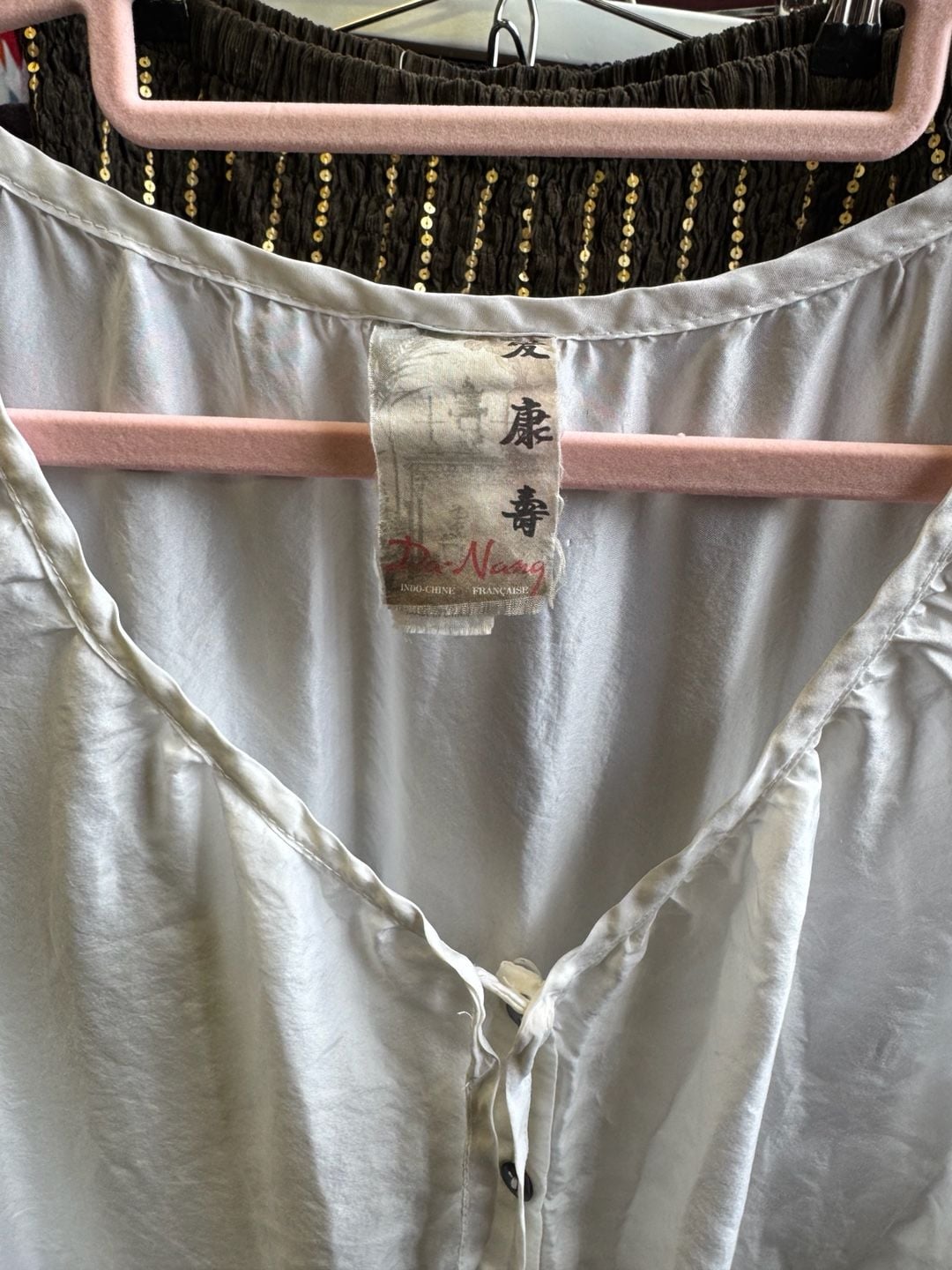 Da-Nang y2k Vintage 100% Silk Embroidered Floral beaded Button-Down white Tank Top 4