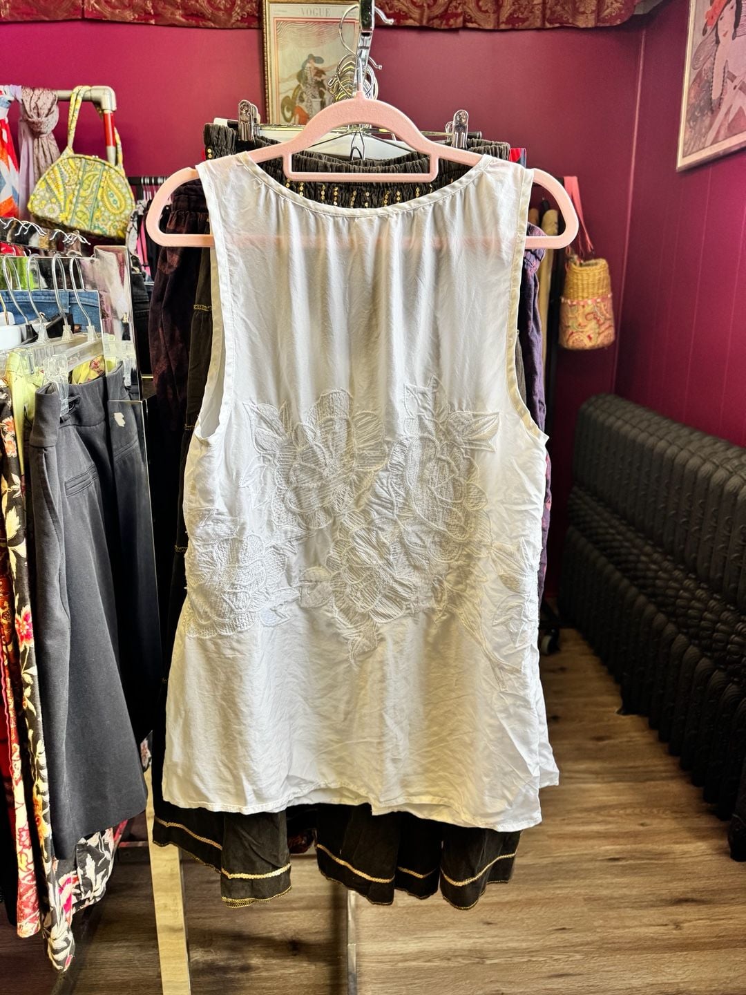 Da-Nang y2k Vintage 100% Silk Embroidered Floral beaded Button-Down white Tank Top 7