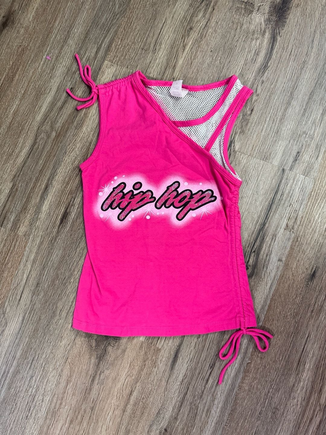 made in USA true vintage Y2K GK Elite Hot Pink One-Shoulder Hip-Hop Mesh Overlay Tank Top 2