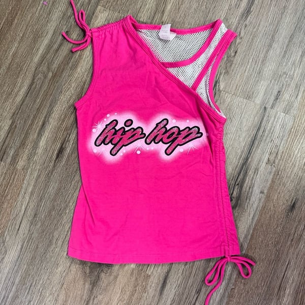 made in USA true vintage Y2K GK Elite Hot Pink One-Shoulder Hip-Hop Mesh Overlay Tank Top