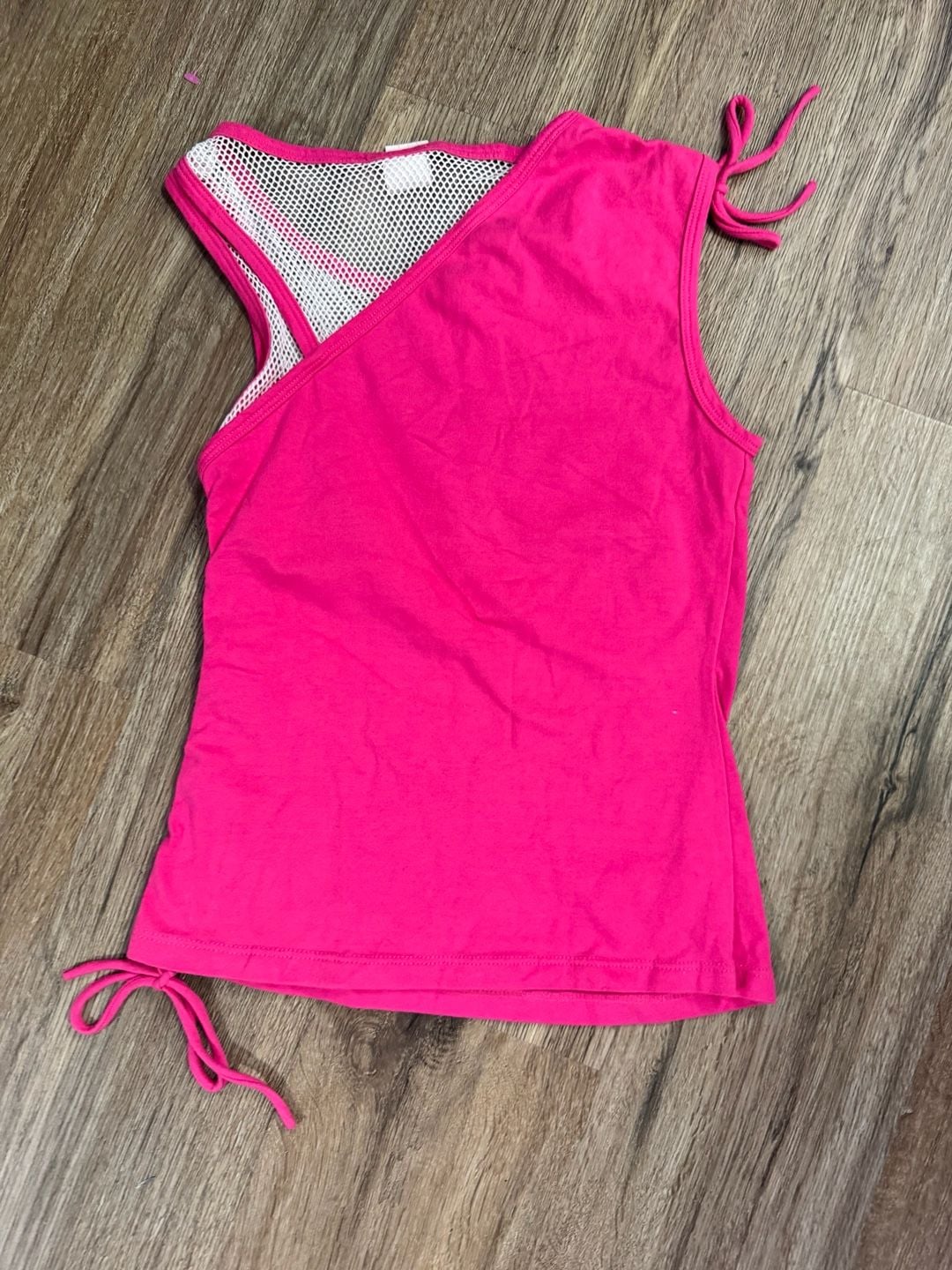 made in USA true vintage Y2K GK Elite Hot Pink One-Shoulder Hip-Hop Mesh Overlay Tank Top 3