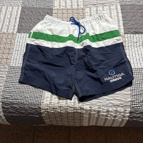 Vintage Nautica Colorblock Swim Trunks Navy White Green