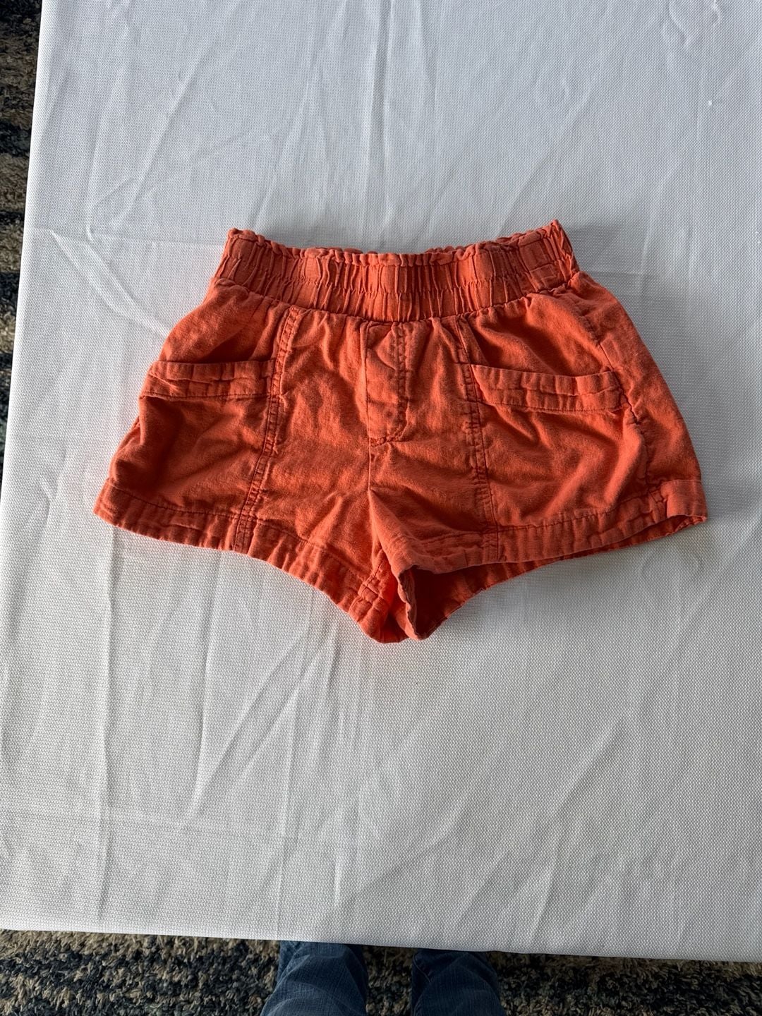 A New Day Women's Orange High-Waisted Linen Blend Elastic Waist Utility Shorts Size XS 2