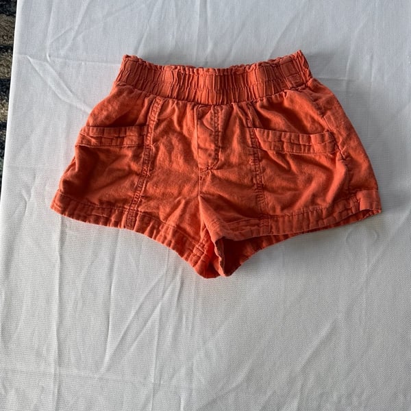 A New Day Women's Orange High-Waisted Linen Blend Elastic Waist Utility Shorts Size XS