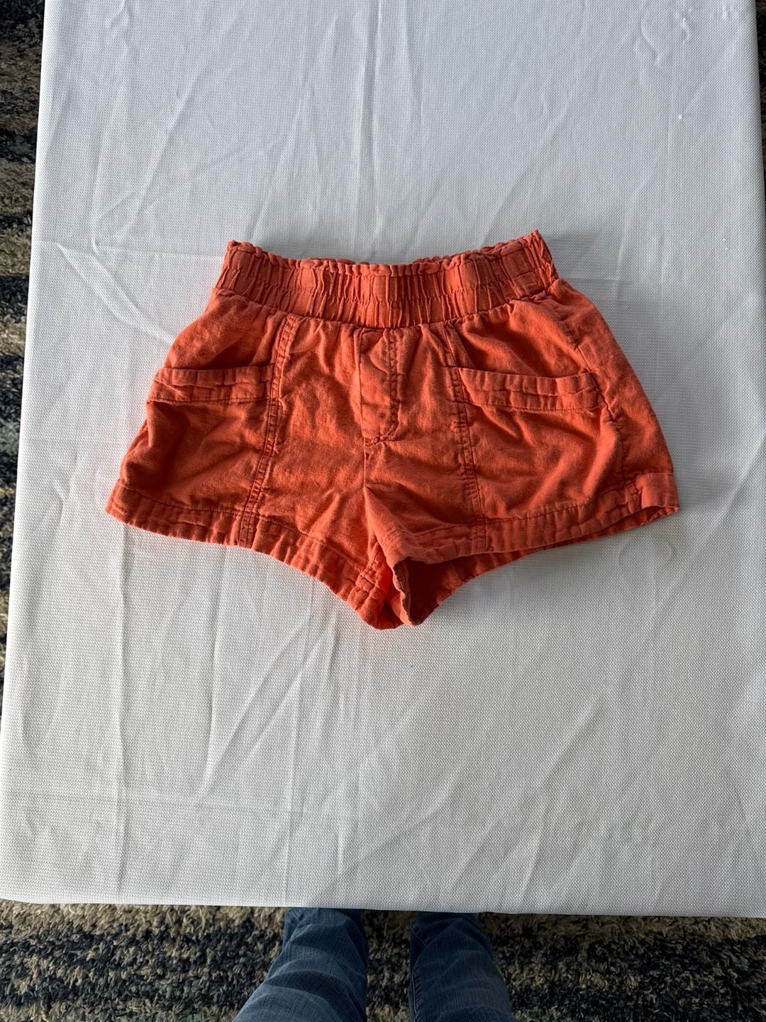 A New Day Women's Orange High-Waisted Linen Blend Elastic Waist Utility Shorts Size XS 3