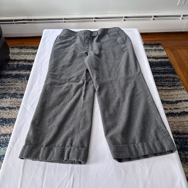 Talbots Petites Italian Wool Blend Wide Leg Cuffed Trousers Grey Size 16