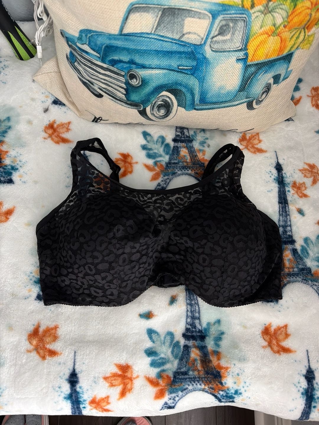 Gelmart Black Leopard Print Mesh Full Coverage Molded Cup Bra 38C 2