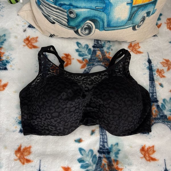 Gelmart Black Leopard Print Mesh Full Coverage Molded Cup Bra 38C