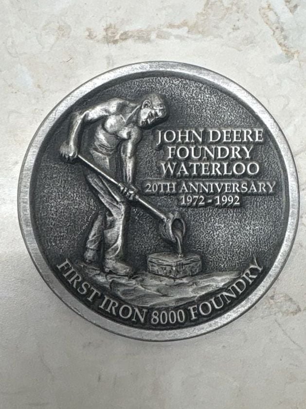 Set of 2 Vintage John Deere Waterloo Commemorative Medallions - Two Million Tractors & 20th Anniversary Foundry 4