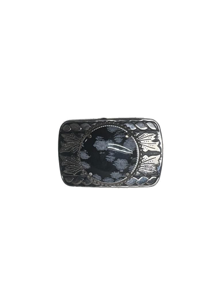 Vintage Western Snowflake Obsidian Silver Tone Belt Buckle 1