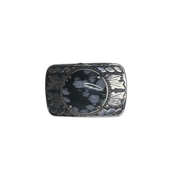 Vintage Western Snowflake Obsidian Silver Tone Belt Buckle