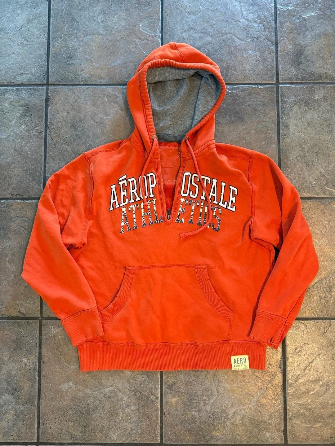 Vintage Aeropostale Athletics Distressed Quarter-Zip Orange Hoodie 2