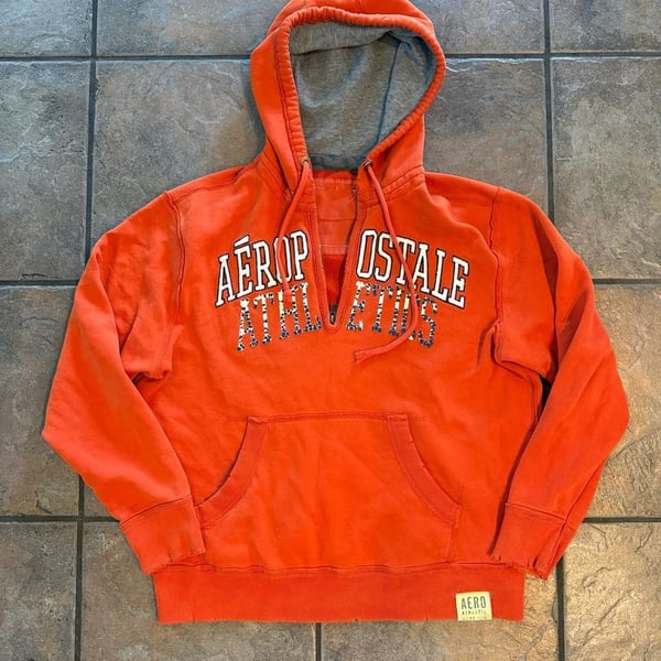 Vintage Aeropostale Athletics Distressed Quarter-Zip Orange Hoodie
