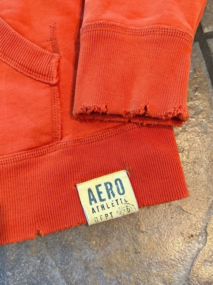 Vintage Aeropostale Athletics Distressed Quarter-Zip Orange Hoodie 5