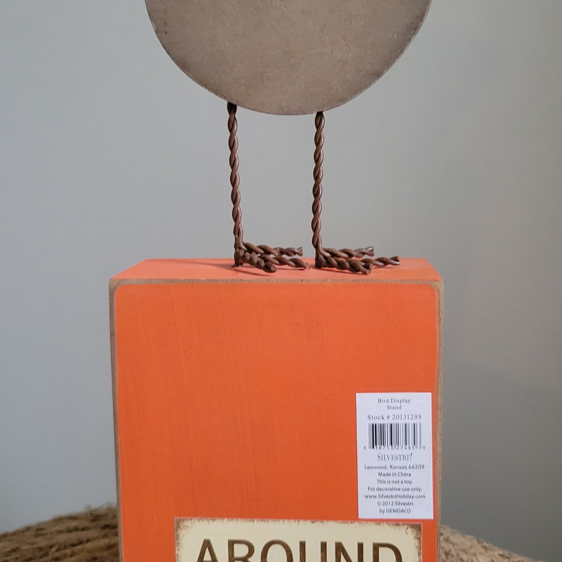 Silvestri Whimsical Wooden Bird Figurine on Orange Display Stand 2