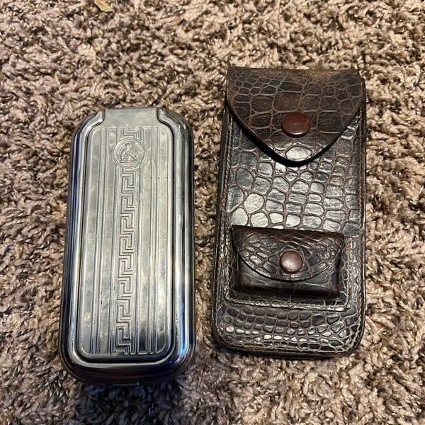 Vintage Rolls Razor The Whetter Shaving Set with Faux Gator Leather Case