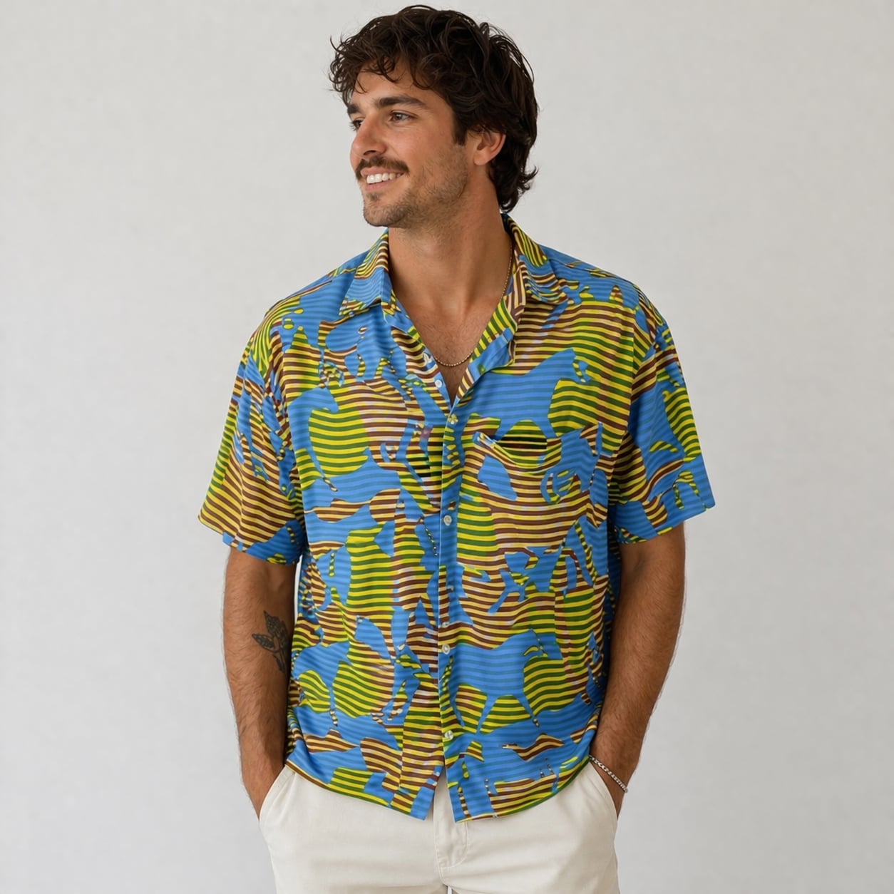 Wrangler Men's XXL Striped Horse Graphic Short Sleeve Viscose Button Up Shirt 2