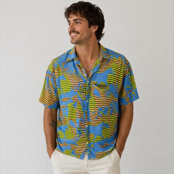 Wrangler Men's XXL Striped Horse Graphic Short Sleeve Viscose Button Up Shirt