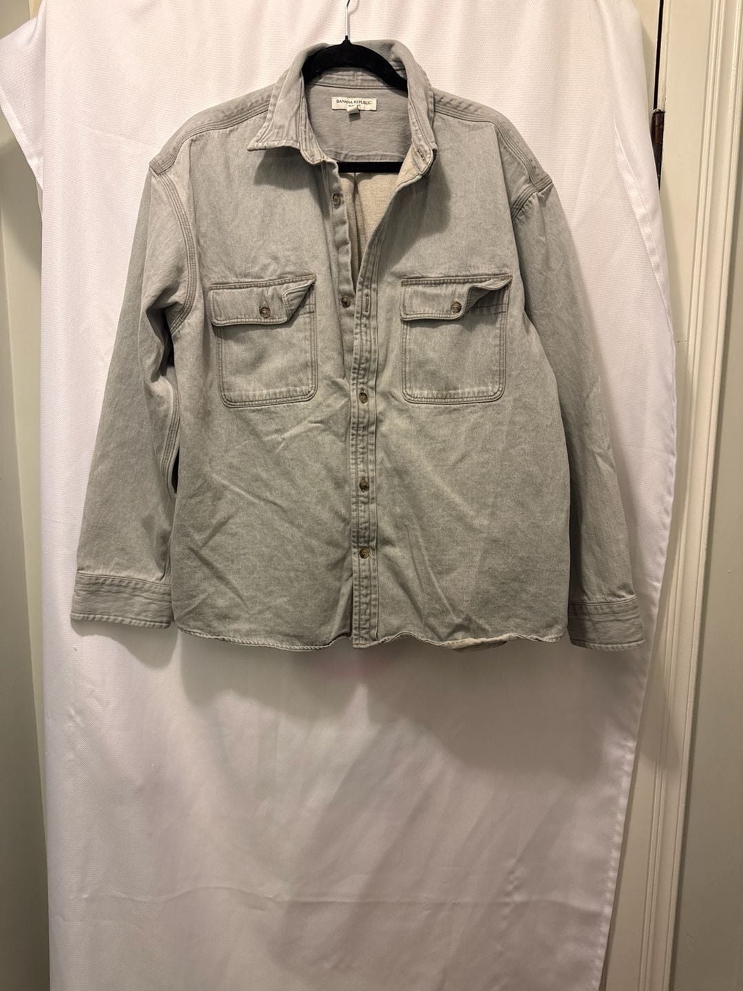 Banana Republic womens Relaxed Fit Denim Shacket Over-Shirt Grey 2