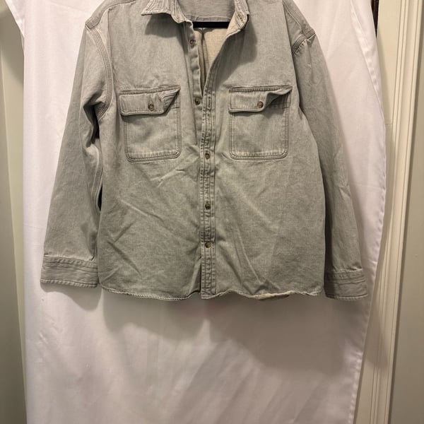 Banana Republic womens Relaxed Fit Denim Shacket Over-Shirt Grey